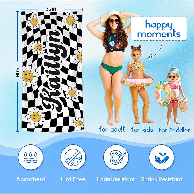 JML Personalized Beach Towel with Name, Custom Flower Beach Towel, Customized Microfiber Pool Towel, Quick Dry & Absorbent Swim Towel for Adult,Mother's Day, Birthday, Summer Holiday,Vacation-StrideForce Fitness