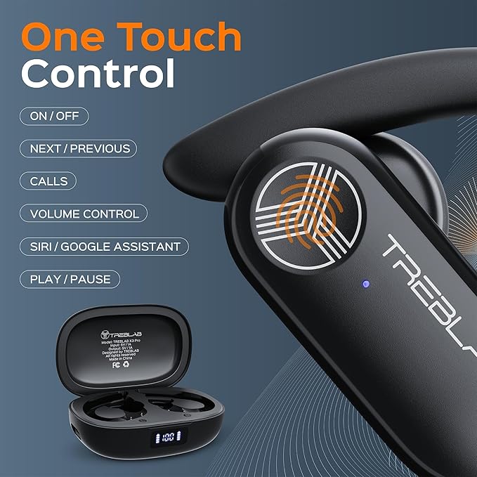 TREBLAB X3 Pro - Ultra Comfortable Earhooks, Pure-HD Sound, Punchy Bass, 145H Battery, Waterproof & Sweatproof Bluetooth Earbuds, Mics for Calls, True Wireless Ear Buds for Sports Workout Running-StrideForce Fitness