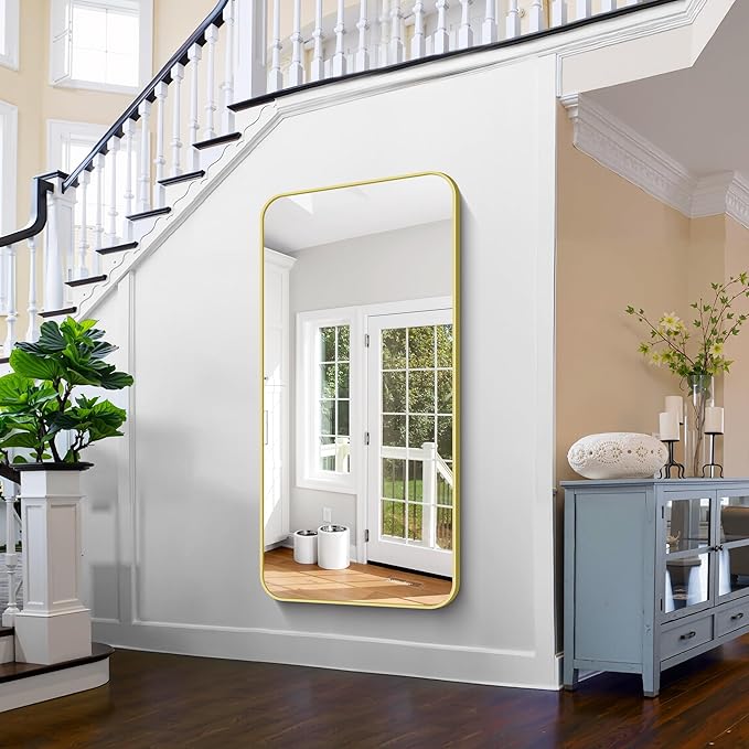 FORBATH 30x60 Inch Gold Bathroom Mirror for Over Sink, Large Rectangular Wall Mirror with Metal Frame, Rounded Corners for Bathroom, Bedroom, Entryway Decor (Horizontal or Vertical)-StrideForce Fitness