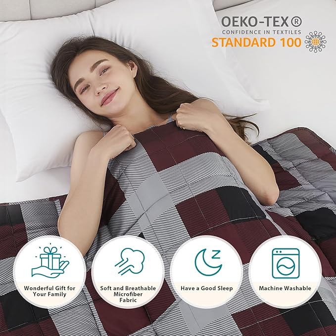 L'AGRATY Weighted Blanket - 60"x80" 15lbs Cooling Breathable Heavy Blanket Microfiber Material with Glass Beads for Adult All-Season Summer Fall Winter Soft Thick Comfort-StrideForce Fitness