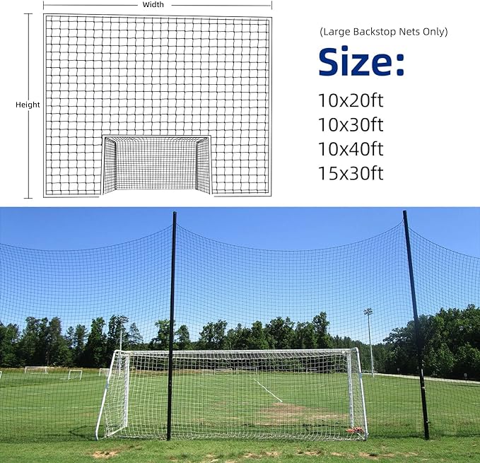 Soccer Backstop Net, High Impact Barrier Net, Nylon Practice Sports Netting 10x20ft/10x30ft/10x40ft (Installation Rope Included)-StrideForce Fitness