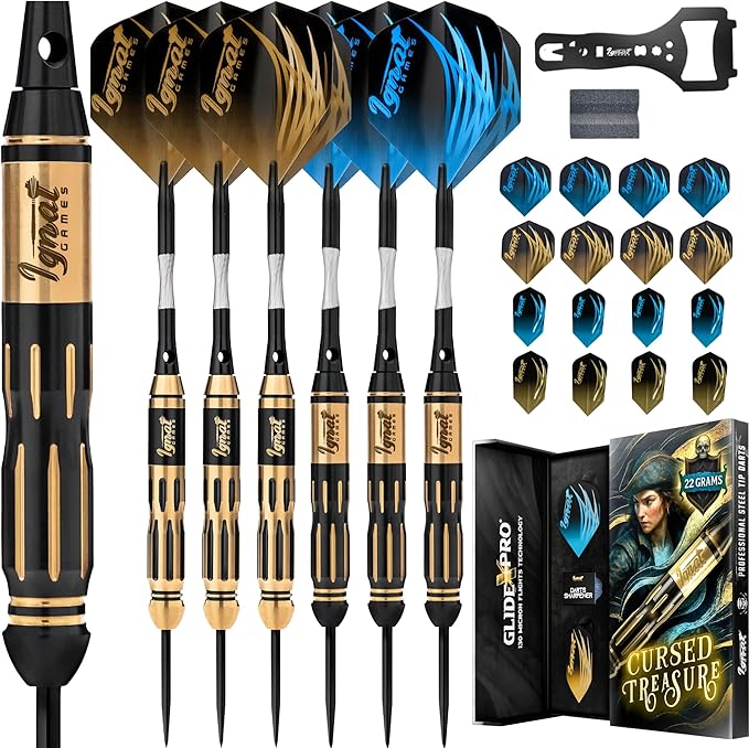 IgnatGames Premium Steel Tip Darts – 3/6/12 Pack Brass Barrels with Aluminum Shafts, 16 GlideXPro Flight Set, Tool Kit & Giftable Case-StrideForce Fitness