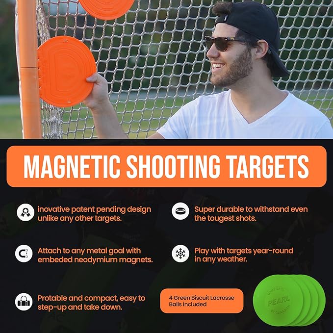 Combo Bundle of Durable Magnetic Lacrosse Goal Targets/Hockey Targets with 4 Pearl Lacrosse LT Textured Balls and 4 Tethers| Lacrosse Net Goalie Targets-StrideForce Fitness