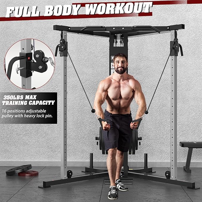 DONOW Cable Crossover Machine, Cable Fly Machine Home Gym System Workout Station with Dual Pulley System Pull-Up Bar Cable Bar and LAT Pull Down System-StrideForce Fitness