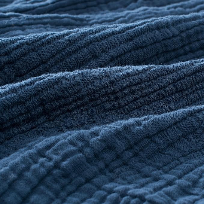 Carriediosa 100% Cotton Muslin Throw Blanket 66" X 90" Twin XL Size，4-Layers Summer Gauze Throws for Bed Couch，Soft Lightweight Breathable Linen Blankets Bedspread for Adults All Season，Navy Blue-StrideForce Fitness