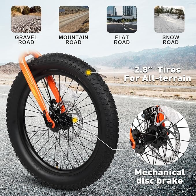 Glerc Mars Kids Mountain Bike, 20 24 Inch Fat Tire Bike for Teen Ages 6-14 Year Old, Bicycle with 2.8-Inch Wide Tires and 6 Speed Drivetrain, Multiple Colors-StrideForce Fitness