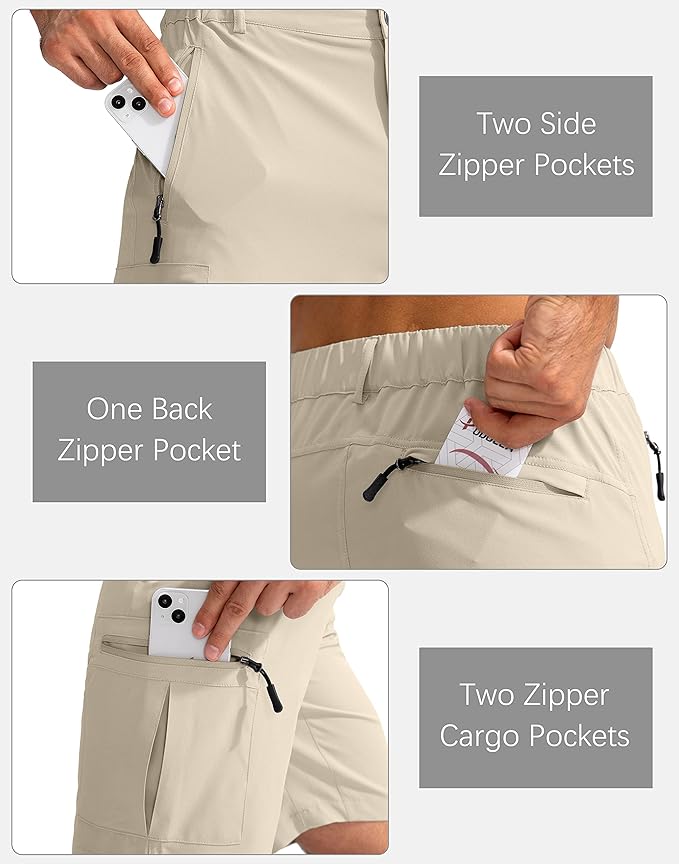 Pudolla Men's Hiking Cargo Shorts 9" Lightweight Outdoor Work Shorts for Men Travel Golf Camping Casual with 5 Zipper Pockets-StrideForce Fitness