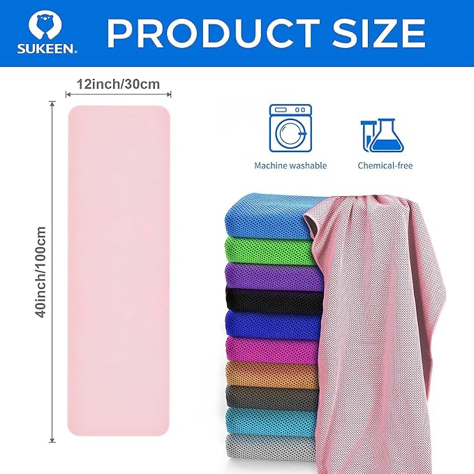 Sukeen 4 Pack Cooling Towel (40"x12") for Sweat, Quick-Drying Neck Cooling Wraps, Soft & Breathable Chilly Sports Towel for Yoga, Sport, Running, Workout, Cooking, Microfiber-StrideForce Fitness
