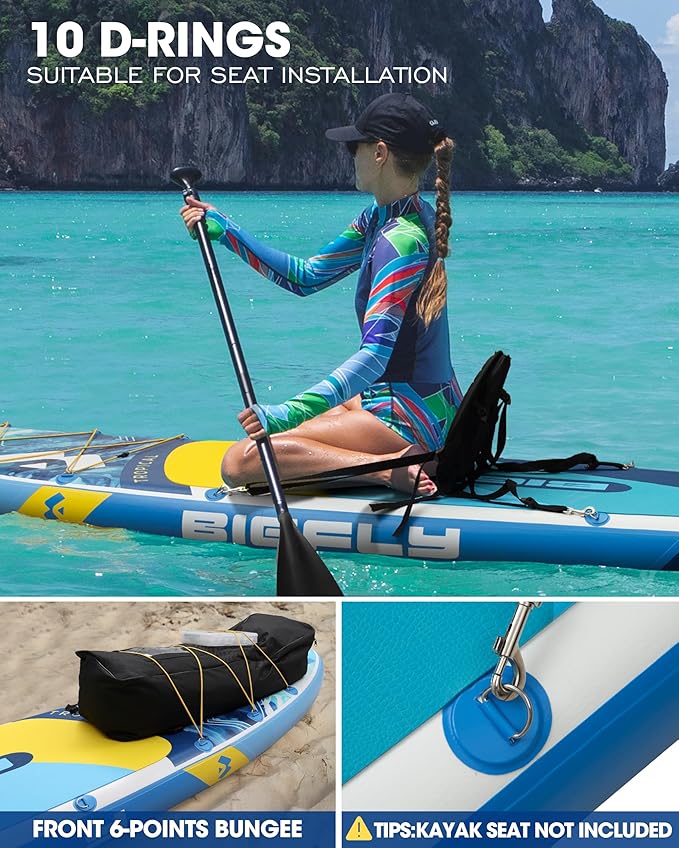 Bigfly Inflatable Stand Up Paddle Board 11’*34”*6”, Blow Up Paddle Board for Adults,with Detachable Fins, Pump, Floating Paddle, Safety Leash,Backpack-StrideForce Fitness