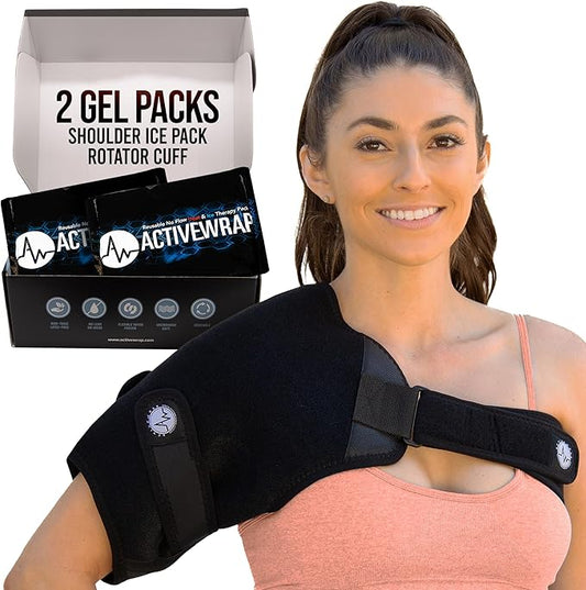 ActiveWrap Shoulder Ice Pack Wrap, With 2 Reusable Heat & Ice Packs for Shoulder Pain Relief, Rotator Cuff Cold Therapy, Adjustable Compression Straps, Post-surgery Must-have, Small/Medium-StrideForce Fitness