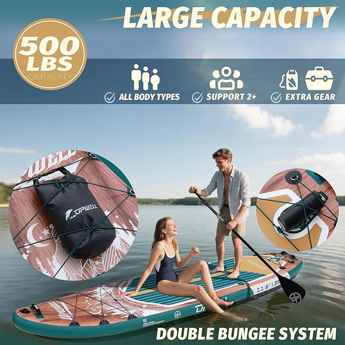 UPWELL 10'6"/11'/11'6" Inflatable Paddle Board, Stand Up Paddlboard for Youth & Adults, Stable Design, Premium SUP Accessories, Backpack, Leash, Hand Pump, Fins-StrideForce Fitness