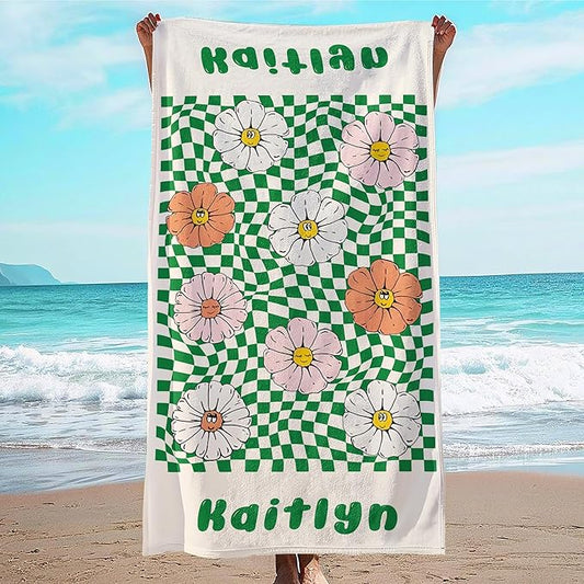 JML Personalized Beach Towel with Name, Custom Flower Beach Towel, Customized Microfiber Pool Towel, Quick Dry & Absorbent Swim Towel for Adult,Mother's Day, Birthday, Summer Holiday,Vacation-StrideForce Fitness