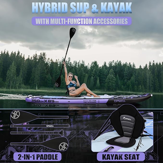 UPWELL 11'6"×35" Extra Wide Inflatable Paddle Board, Stand Up Paddle Board for Youth & Adults, Stable Design, Premium SUP Accessories, 120L Backpack, 10L Dry Bag, Paddle, Leash, Hand Pump, US Fins-StrideForce Fitness