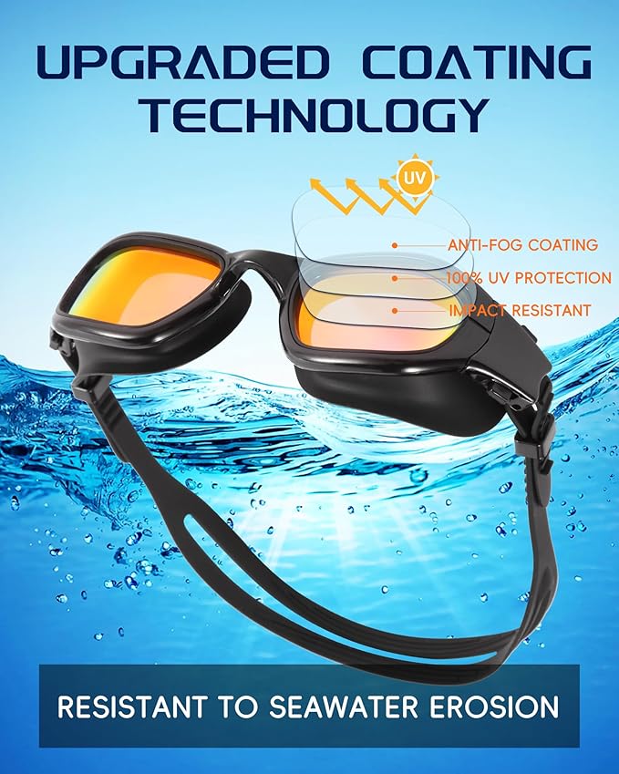 Swim Goggles, Goggles Adult with Swimming Cap, Nose Clip & Ear Plugs, UV Protection Anti-Fog Lens and Case for Adult-StrideForce Fitness