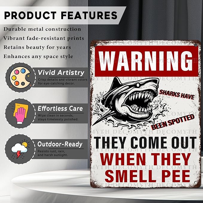 Funny Warning Sharks Have Been Spotted in This Pool They Come Out When They Smell Pee Tin Sign for Swimming Pool Beach Water Park Decor Outdoor 12 * 16inch-StrideForce Fitness