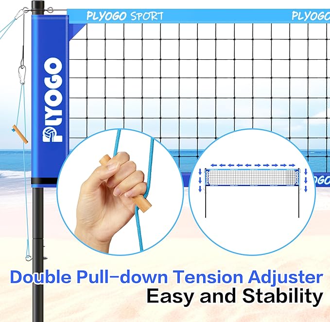 Volleyball Net for Backyard, Professional Portable Outdoor Heavy Duty Volleyball Net Set with Adjustable Aluminum Poles, Anti-Sag Design, Double Tension Adjuster for Beach, Grass |1680D Bag-StrideForce Fitness