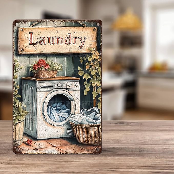 Vintage Laundry Room Tin Sign Retro Metal Poster Funny Laundry Wall Art Cafe Toilet Farm Room Garden Plaque Outdoor Farmhouse Decor Bathroom Restroom 12 * 8inch-StrideForce Fitness