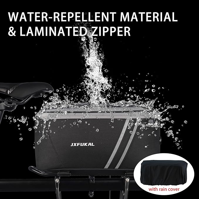 JXFUKAL Rear Bike Rack Bag with Rain Cover, 7L/9L/10L/12L Waterproof Bicycle Ebike Saddle Bag Cycling Pannier Trunk Carrier with Reflector & Adjustable Cord for Commuter Travel Outdoor-StrideForce Fitness