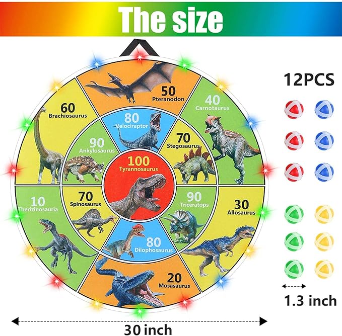 30 Inch LED Dart Board Kids Game,12PCS Sticky Balls,Indoor/Outdoor Sports Carnival Yard Party,Suitable for 3 4 5 6 7 8 9 10 11 12 Years Old Boys and Girls Birthday Gifts Dinosaur Toys-StrideForce Fitness