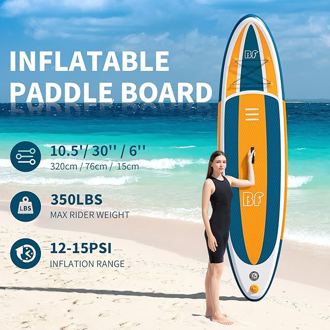 Inflatable Stand Up Paddle Board with SUP Accessories & Backpack. Paddle Boards for Adults. Non-Slip Deck, Wide Stance, Bottom Fin, Double Action Pump.-StrideForce Fitness