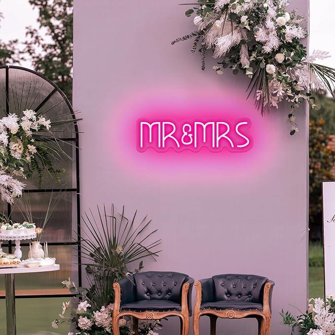Mr&Mrs Neon Sign 1-10 Levels Dimmable USB Neon Lights for Wall Bedroom Dorm Wedding Party bar Decoration Bedroom Neon Signs for Wall Decoration Valentine's Day Gift 5V (Pink)-StrideForce Fitness