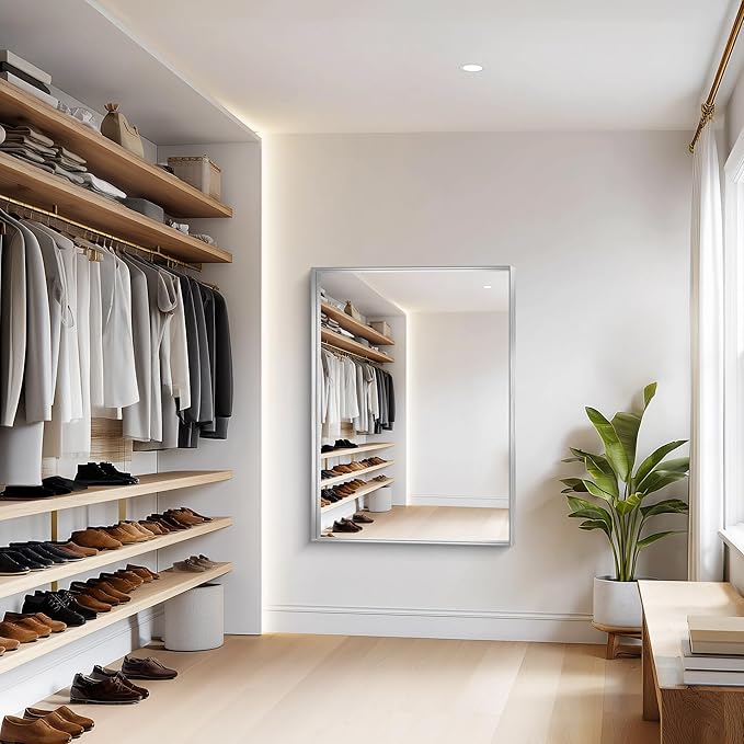 Silver Bathroom Mirror, 36x48 Inch Rectangular Deep Frame Mirror, Large Wall Mounted Bathroom Vanity Mirror Over Sink for Bedroom,Restroom, Living Room, Hangs Vertically or Horizontally-StrideForce Fitness