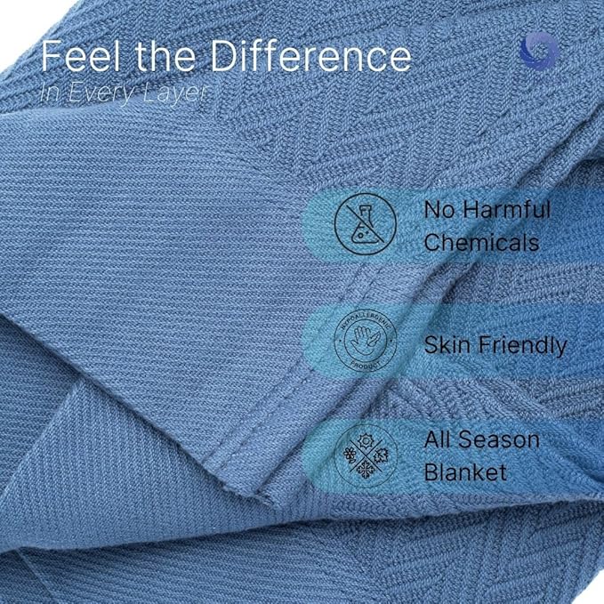 100% Cotton Herringbone Weave Blankets, 90"X90" Queen, Throw Blanket for Bed,All Season Cotton Blanket, Cozy Blanket,Throws Bed Blanket, Throw Blanket for Couch,Modern Home Decor -Navy Blue-StrideForce Fitness