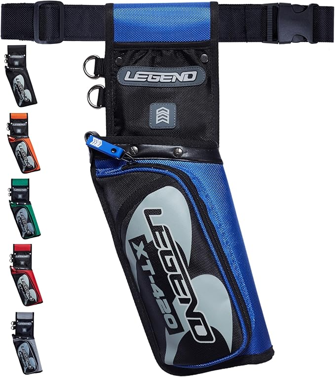 Legend XT420 Field Quiver - Left or Right-Handed Quiver Arrow Holder, Archery Quiver with 3 Arrow Tube, Durable Nylon Hip Quivers with Multiple Pockets for Archery Accessories, Score Card & Tools-StrideForce Fitness