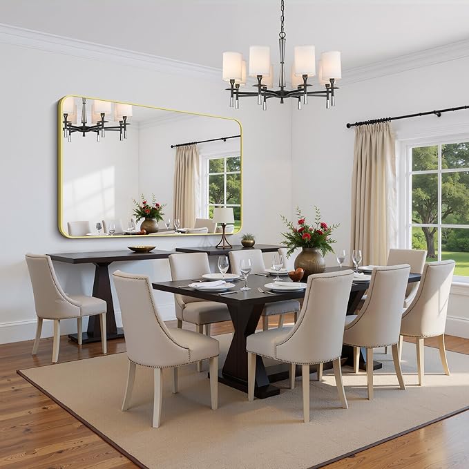 FORBATH 55x36 Inch Gold Bathroom Mirror for Over Sink, Large and Wide Rectangular Wall Mirror with Metal Frame, Rounded Corners for Bathroom, Bedroom, Entryway Decor (Horizontal or Vertical)-StrideForce Fitness