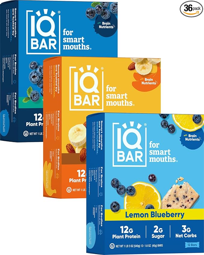 IQBAR Brain and Body Plant Protein Bars - Fruit Lovers Variety - 36-Count Low Carb - Gluten Free, High Fiber, Vegan Snacks - Low Sugar Meal Replacement-StrideForce Fitness