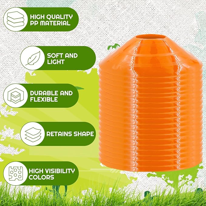 60/30 Pack Soccer Training Cones - Agility Cones with Carry Bag, Sturdy Disc Cones for Sports Training, Soccer, Football, Basketball, Indoor Outdoor Sports, Festive Events, Field Cone Markers-StrideForce Fitness