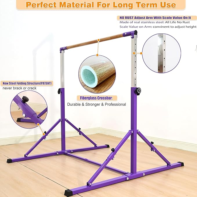 4FT/5FT Gymnastic Bar Set Gymnastics Horizontal Bar Gymnastics Kip Bar for Kids Home Use-StrideForce Fitness