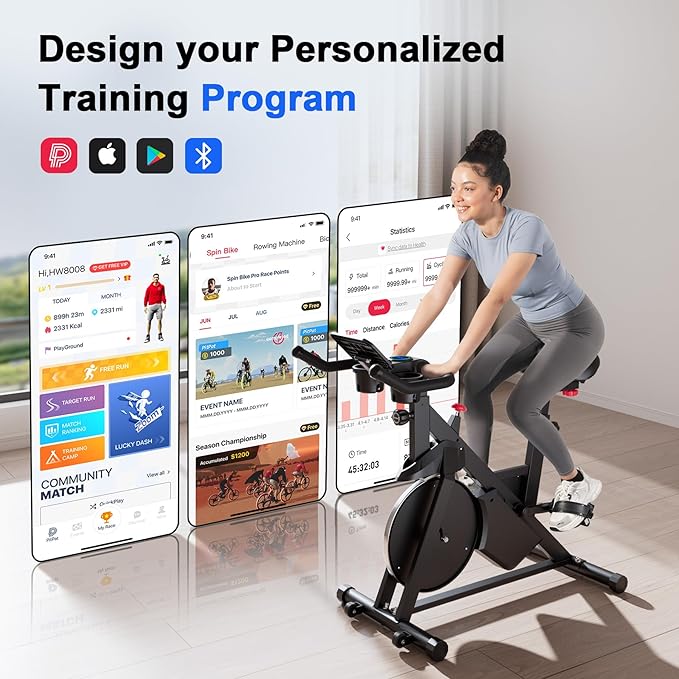 Superun Exercise Bike, Stationary Bikes for Home Gym with 32-Level Magnetic Resistance, 300LBS Capacity Indoor Cycling Bike with Comfortable Seat, LED Display-StrideForce Fitness