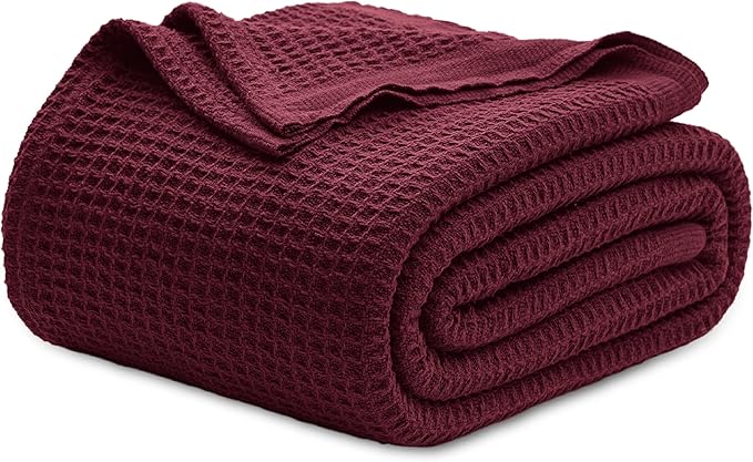Bedsure 100% Cotton Blanket King Size for Bed - Breathable and Soft, Waffle Weave Blanket for Summer, Thick Cozy Fall Blankets for Women Gift, Red, 104x90 inches-StrideForce Fitness