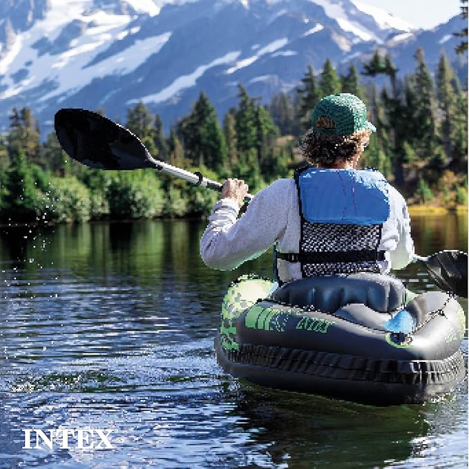 INTEX Challenger Inflatable Kayak Series: Includes Deluxe 86in Kayak Paddles and High-Output Pump – SuperStrong PVC – Adjustable Seat with Backrest – Removable Skeg – Cargo Storage Net-StrideForce Fitness