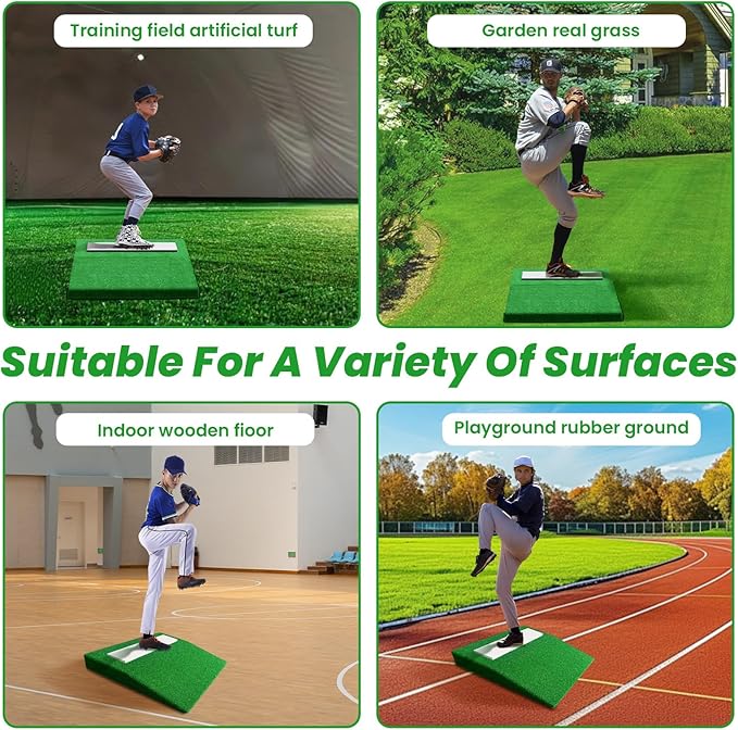 4" Pitching Mound, Baseball Pitcher's Mound with Carry Handle and Regulation Pitching Rubber, Baseball Pitching Training Equipment 30x30x4 Inch for Indoor and Outdoor-StrideForce Fitness