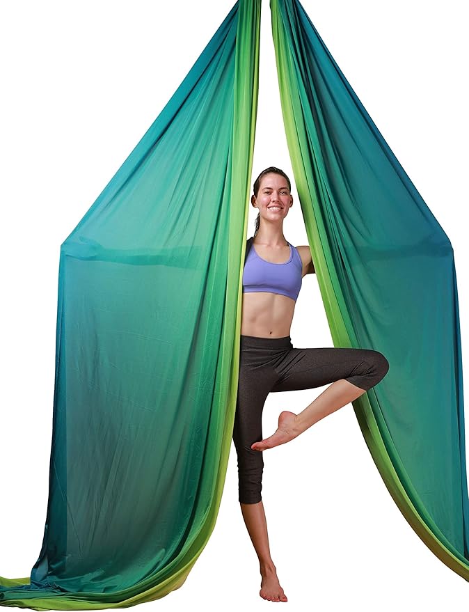 DASKING Aerial Silks Starter Kit - Durable 11Yards of Aerial Yoga Hammock with Hardware, Aerial Swing for Acrobatic Flying Yoga & All Levels (Aerial Rigging Point Up to 14ft)-StrideForce Fitness