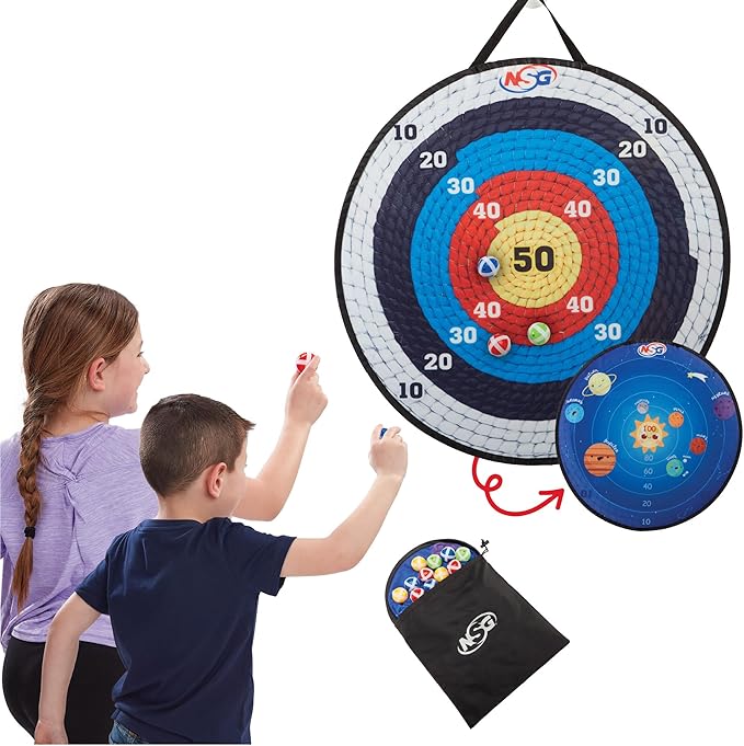 NSG Target Toss Large Dart Board for Kids 30in Giant Kids Dart Board Double Sided Game Set for Indoor and Outdoor Fun with 12 Sticky Balls and Carry Bag-StrideForce Fitness