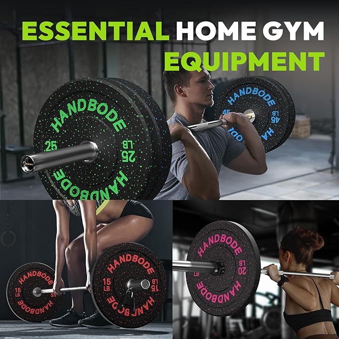 Colored Bumper Weight Plates Olympic Weight Plate Set 2-Inch, 10/15/20/25/35/45/55 lb Barbell Weight Plates Set for Home Gym, Rubber Strength Training Weights Plates for Weight Lifting-StrideForce Fitness