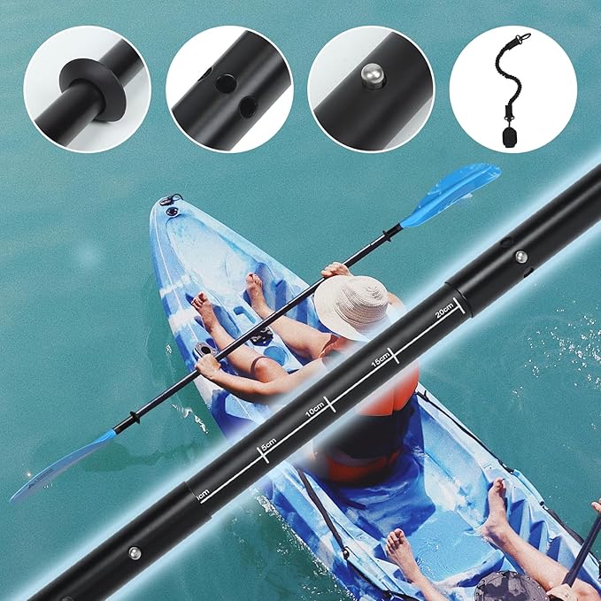 Adjustable Kayak Paddle Boat Oar: Kayak Canoe Paddles 90-98 inch/230-250cm - Aluminum Floating Kayaking Fishing Oars with Paddle Leash for Adults Youth-StrideForce Fitness
