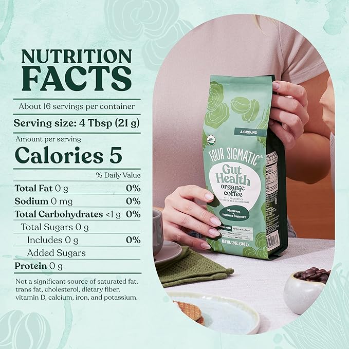 Four Sigmatic Gut Health Organic Ground Coffee | Medium Roast, Immune Boosting Probiotic Mushroom Coffee with Chaga & Turkey Tail for Gut Health & Immune Support | 12oz Bag-StrideForce Fitness
