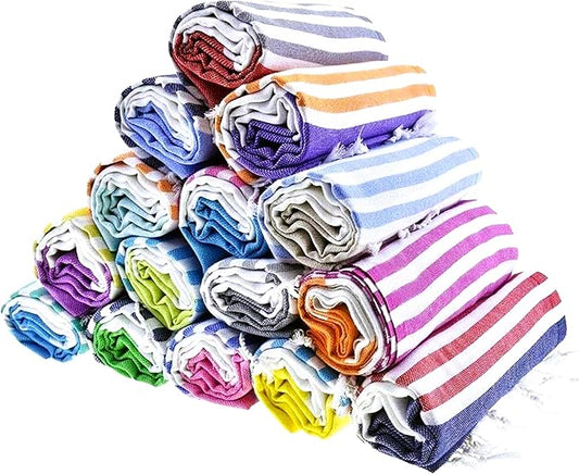 HAVLULAND Turkish Beach Towel Set of 6 - Sand Free - 100% Organic Oversized Turkish Towel - Quick Dry Towels for Beach, Picnic, Blanket or Bath Towel - Lightweight Towels for Travel, Camping & Pool-StrideForce Fitness
