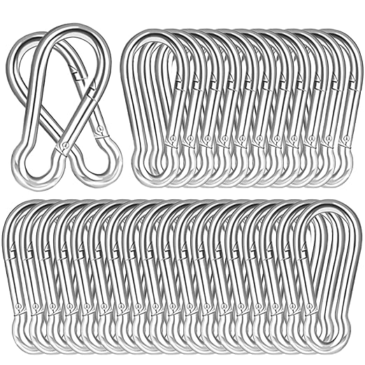 100 PCS 3'' Spring Snap Hook Carabiner, M8 5/16 Inch Galvanized Silver Steel Carabiner Clip, 500LBS Holding Capacity Quick Link Clip Keychain for Hammock Dog Leash & Camping Gym-StrideForce Fitness