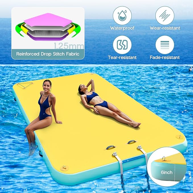 Specraft Inflatable Floating Dock, Non-Slip Air Dock Platform loating Island Raft with Rope Ladder for Pool Lake Beach Ocean-StrideForce Fitness