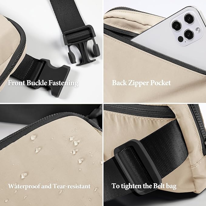 ODODOS Unisex Mini Belt Bag with Adjustable Strap Small Fanny Pack for Workout Running Traveling Hiking, Ivory Black-StrideForce Fitness