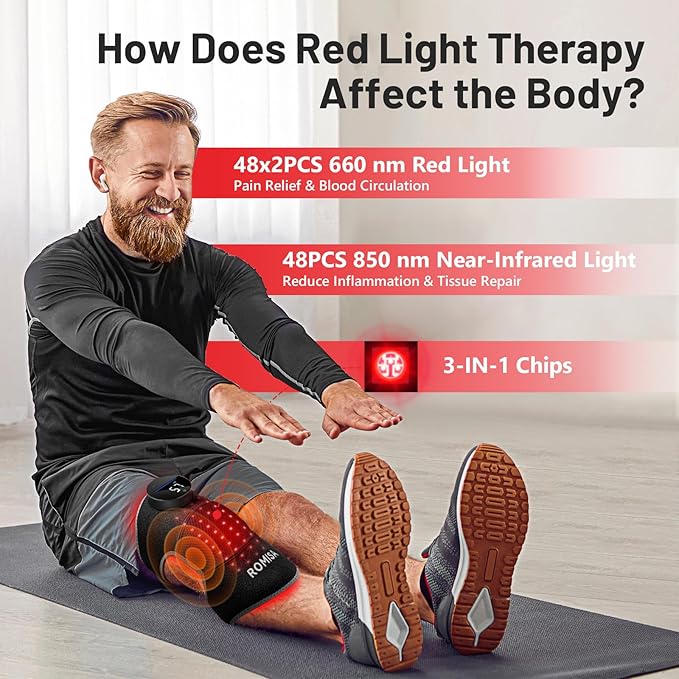 Red Light Therapy Knee Brace&Vibration Knee Massage for Pain Relief, 660nm&850nm Rechargeable Near Infrared Light Therapy Device for Knee/Elbow/Shoulder Faster Recovery for Cordless Use-StrideForce Fitness