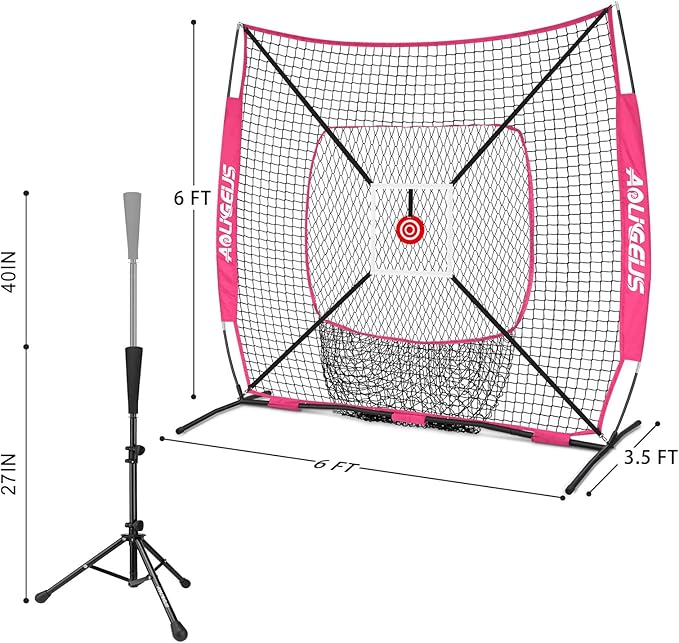 6'X6' Baseball Softball Practice Net,Pitching Net,Batting Net,with Bonus Strike Zone,Target and Bow Frame,for Hitting,Pitching,Catching-StrideForce Fitness
