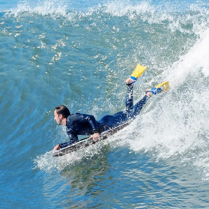 Goplus 41''/37''/33'' Lightweight Body Board for Beach, Surf Board with EPS Core, XPE Deck, HDPE Slick Bottom, Wrist Leash, Bodyboard for Kids Adults Surfing-StrideForce Fitness