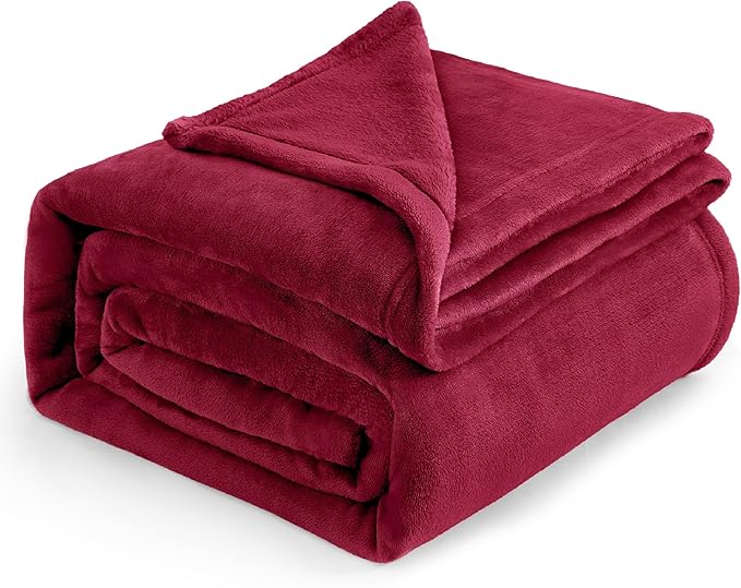 Flannel Fleece Luxury Blanket Red Queen(90"x90") Size Lightweight Cozy Plush Microfiber Solid Blanket by Bedsure-StrideForce Fitness