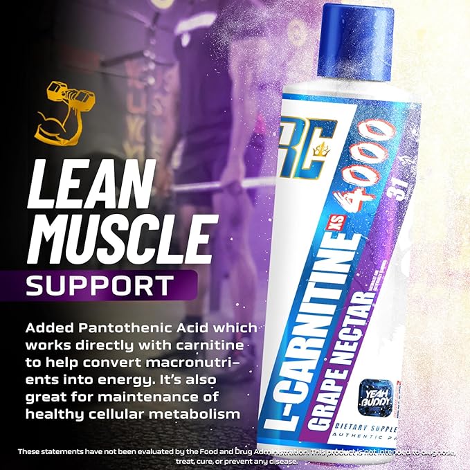 Ronnie Coleman Signature Series L Carnitine XS 4000 Liquid, Stimulant Free, Sugar Free, Zero Carbs, Lean Muscle Strength Support for Men & Women, 16 Oz (16 oz, Grape Nectar (4000))-StrideForce Fitness